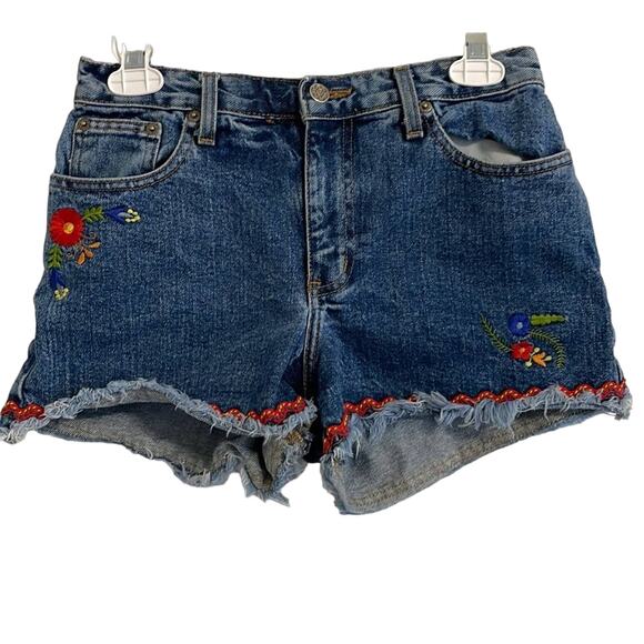 VTG Y2K Arizona Jean Co Embroidered Floral Denim Jean Shorts Juniors Size 5 - Picture 1 of 9